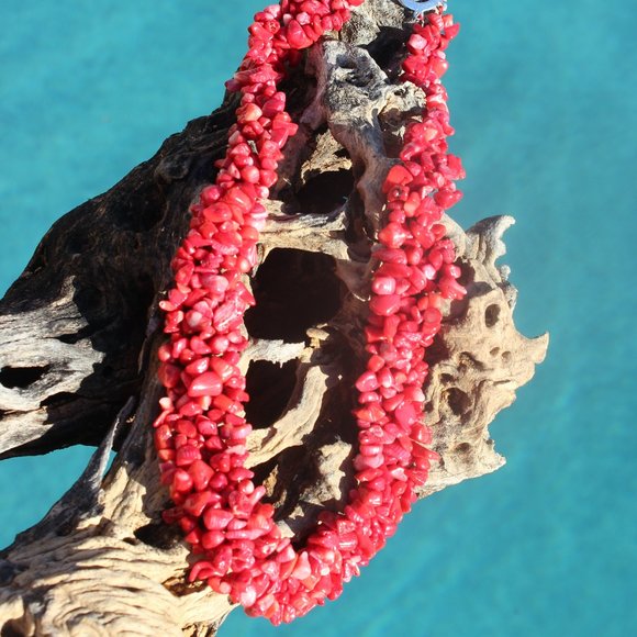 The Cleopatra Necklace Collection/ Natural Red Coral Chips - Picture 2 of 7